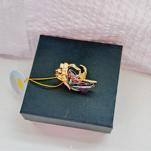 Beautiful Gold Butterfly Cocktail Ring with Pink and Green Enamel Accents - Picture 4 of 10